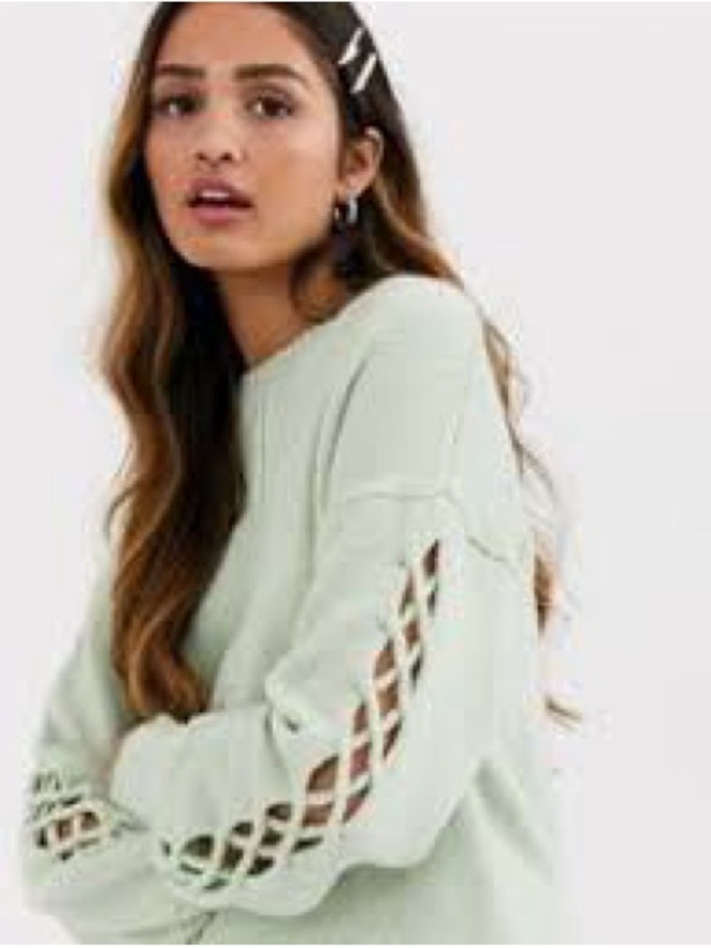 MISS SELFRIDGE Mint Knit Sweater with Ladder Sleeve Detailing